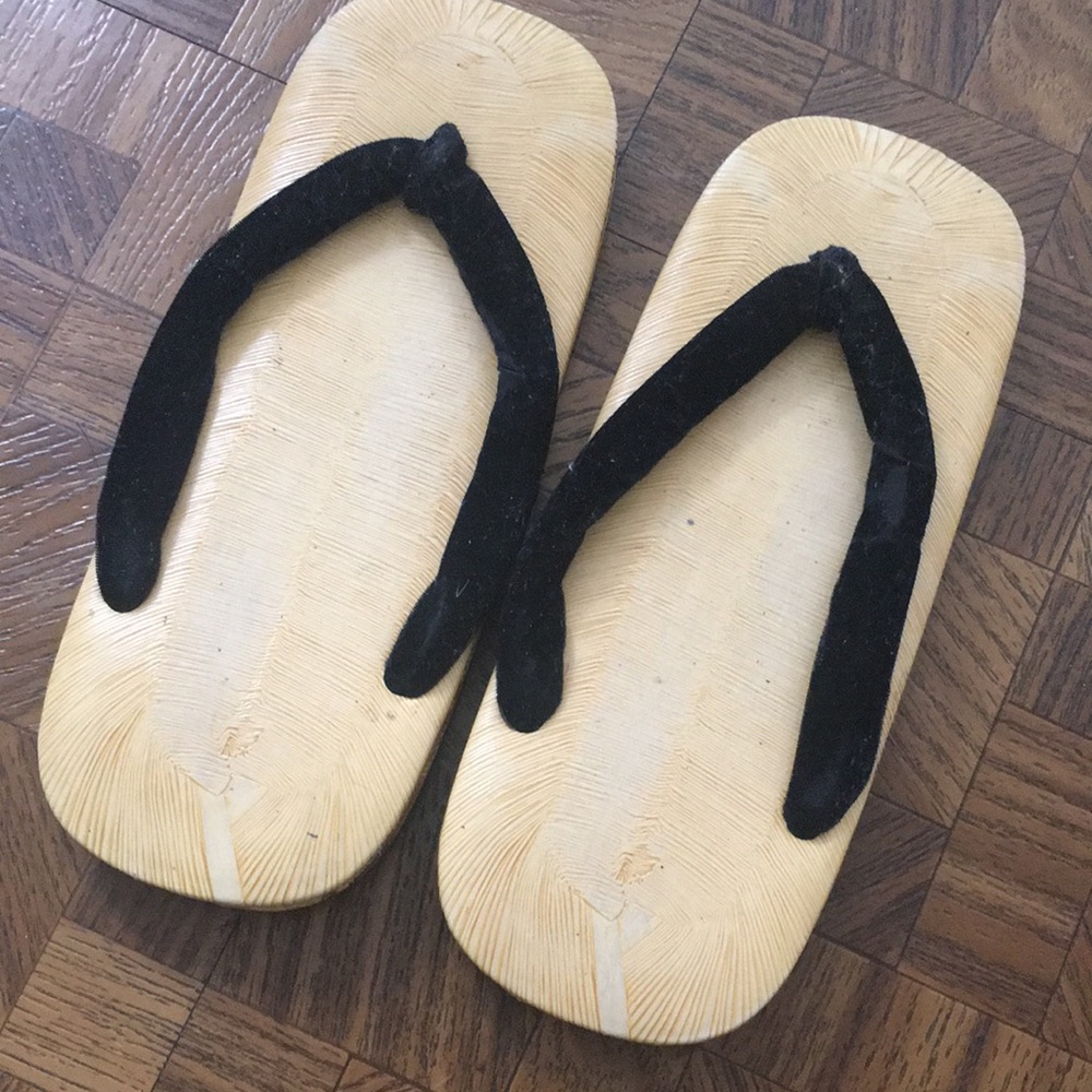 VTG Japanese Tatami KIMONO Sandals Setta Zori Black Velvet Flip Flops
